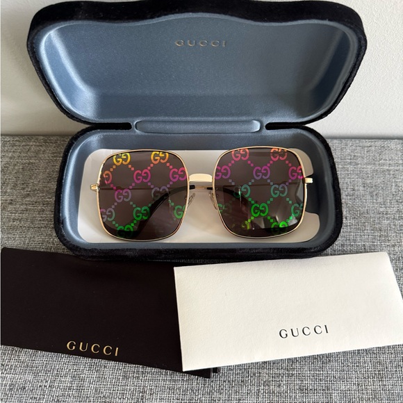Gucci Accessories - NEW Gucci Women's Gold Frame Sunglasses GG Monogram Lenses GG0414S